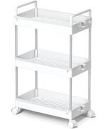 White Ronlap 3 Tier Classic Storage Rolling Cart, Slim Storage Cart With... - £30.82 GBP