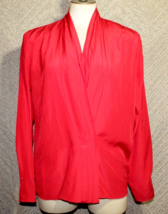 Vintage Alexandria Red Silky Pleated Button Front Wrap Blouse Shirt Size... - $15.84
