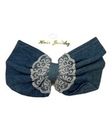 Hair Jewelry - Denim Fabric Bow with white laced - 7&quot; L x 4&quot; W - $78.34 MXN