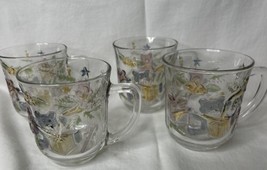 Vintage Aderia Glass Ishizuka Christmas Mug Cup Teddy Bear Set Of 4 - £49.27 GBP