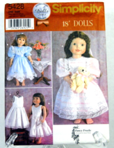 Simplicity Sewing Pattern 5428 Clothes for Slender or Standard 18" Dolls Uncut - $6.50