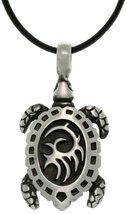 Jewelry Trends Pewter Turtle with Tribal Shell Pendant on 18 Inch Black Leather  - £26.14 GBP