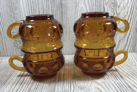 Indiana Glass Amber Kings Crown Thumbprint Cups Set of 4 Great Prop! - £17.05 GBP