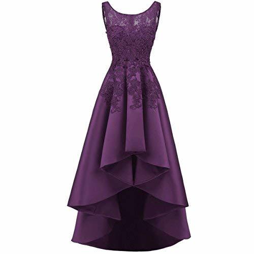 Kivary Custom Made Illusion Top Beaded High Low Prom Homecoming Dresses Dark Pur