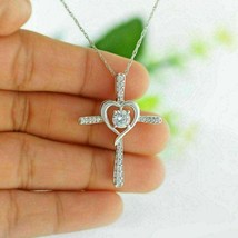 1.70 Ct Round Cut Simulated Diamond Heart Cross Pendant 925 Sterling Silver - £74.04 GBP