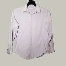 Calvin Klein Button Up Shirt Mens Neck Medium 32/33 15.5 Purple White - £11.03 GBP