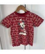 Mickey Mouse &#39;Merry &amp; Bright&#39; Snowflake Christmas Shirt Tee S/S Red Yout... - £6.97 GBP