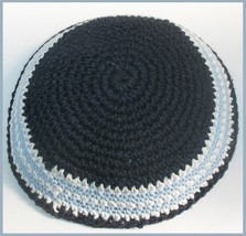 Blue Knitted KIPPA size: 6&quot; / 15cm Yarmulke Kipa Kippah skullcap bright border - £3.61 GBP
