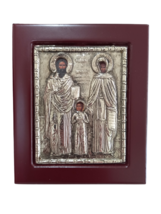 Icône grecque orthodoxe 4 3/4&quot; St Raphaël, Nicolas &amp; Irène plaqué argent... - $34.59