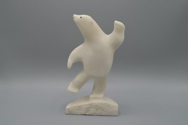 Dancing Polar Bear Statue Leo Patrick Signed Hand Carved White Soapstone Inuit - £270.67 GBP