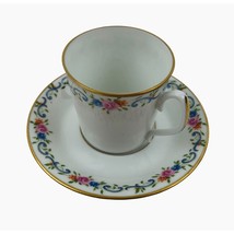 Limoges France Demitasse Cup Saucer Set Goumot Labesse Floral Pattern Gold Trim - £11.84 GBP