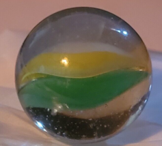 Vintage Shooting Marble Clear Yellow Green White Ribbon Bubbles Cats Eye - $11.99