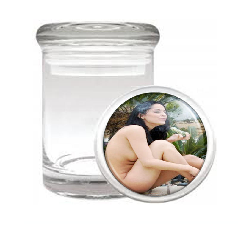 Marijuana Nude Brunette w Pipe Medical Glass Jar 546 - $14.48