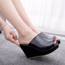 Crystal Queen Black White Peep Toe Platform Wees Sandals Wees High Heels Slipper - £36.48 GBP