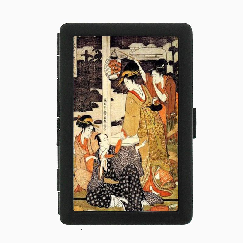 Japan Woodblock Artist Geisha Black Cigarette Case 069