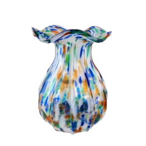 Ruffle Top Confetti Splatter Vintage Art Glass Vase - £25.50 GBP