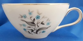 Meito Orleans Tea Cup Turquoise Floral w Gray Band Platinum 6 oz - £8.38 GBP