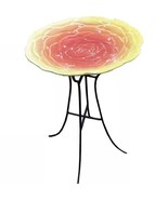 Outdoor Yellow Pink Ceramic Floral Birdbath with Metal Stand - $2,590.76 MXN