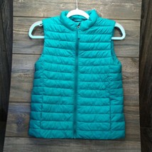 LANDS END Kids Puffer Vest Insulated ThermoPlume Teal Blue Zip SZ M 10/12 - £15.75 GBP