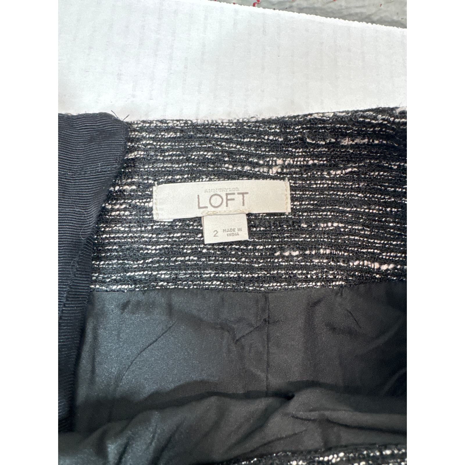 Ann Taylor LOFT Mini Skirt Womens Black Tweed Back Zip Silver Thread Size 2 Item image 4