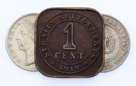 Straits Settlements 3-Coins Lot 1919 Cent, 1893 &amp; 1900 10 Cent - £67.26 GBP