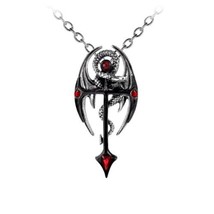 Alchemy Gothic P417  Draconkreuz  Pendant Necklace Dragon Red Crystal Medieval - £35.10 GBP