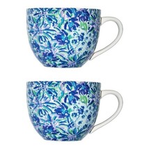 Lilly Pulitzer Ceramic Mugs Set Of 2 Blue Floral Coffee Tea Cups Lily Pulitzer - £19.52 GBP