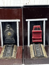 Vintage Locomotive Train Engine Wood &amp; Resin Handmade Steampunk Bookends  - £35.99 GBP