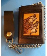 WOLVES Genuine Leather Embossed CHAIN TRI-FOLD Wallet - Made in USA - $32.49 CAD