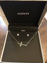 Alfani Side Cross Silver Plated With Crystal Stud Earrings - £11.73 GBP