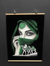 Hand-Painted Black Velvet Artwork, Ancient Egyptian Painting Bedouin Wom... - $99.00