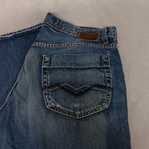 BKE Derek Blue Jeans 34x32 Bootcut Medium Washed Distressed Button Fly - $36.95