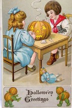 Halloween Postcard Anthropomorphic Gobins Children Tea Party Toys BW Series 374 - £114.60 GBP