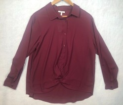 Maurices Button Front Blouse Maroon Burgundy Knot Front Long Sleeved Wom... - $14.69