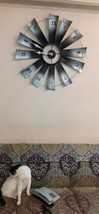 Metal Black Silver Big Large Windmill Vintage Indoor Home Art Deco Wall Clock - £217.40 GBP