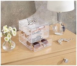 UK | Large Plastic Makeup Glasses Pens Storage Organizer Cube 3 Drawers Clear Di - £26.25 GBP