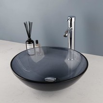 Kectiakl Round Bathroom Sink Tempered Glass Basin, Above Counter, Up Drain Combo - £76.73 GBP