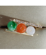 Minimalist Lucky 3 Circles - Natural Jadeite 14K Gold Ring+Certificate - $350.00