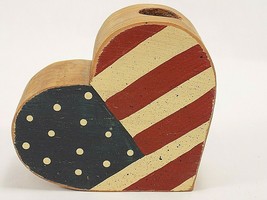 RUSTIC COUNTRY PRIMITIVE WOODEN AMERICAN FLAG HEART 4&quot; x 4&quot;  Candle Holder - $6.92