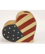 RUSTIC COUNTRY PRIMITIVE WOODEN AMERICAN FLAG HEART 4" x 4"  Candle Holder - $6.92