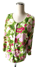 Talbots Pink Green White Floral Round Neck Cardigan Sweater-Womens Petite Large - £1,345.42 GBP