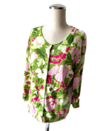 Talbots Pink Green White Floral Round Neck Cardigan Sweater-Womens Petit... - $1,705.25