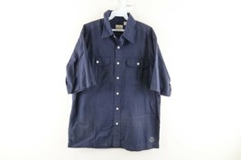 Vintage Levis Mens Medium Faded Spell Out Double Pocket Button Shirt Navy Blue - £31.61 GBP
