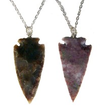 2 REAL STONE LARGE 2 INCH ARROWHEAD SILVER 18 IN LINK CHAIN NECKLACE jew... - £7.55 GBP