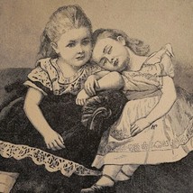 1872 Adorable Girls In Dresses Waiting For Papa Victorian Art Print Poem - £26.94 GBP