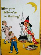 Halloween Postcard Tucks Fantasy Witch Cauldron Black Arts Over Moon 190 Unused - £75.10 GBP
