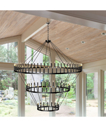 104-Light 3-Tier Wagon Wheel Chandelier-Black Industrial ... - $942.67
