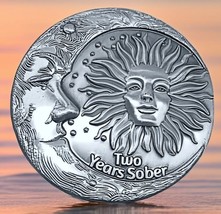 Sobriety Coin Medallion Antique Silver Two Year Recovery Chip, AA 2 Year... - $16.95