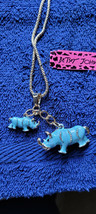 New Betsey Johnson Necklace Mom Rhino Baby Rhino Ick Blue Cute Collectible Nice - £11.98 GBP