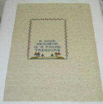 Vintage Completed Needlepoint Canvas Good Neighbor Found Treasure Design 15.5&quot; - £8.03 GBP